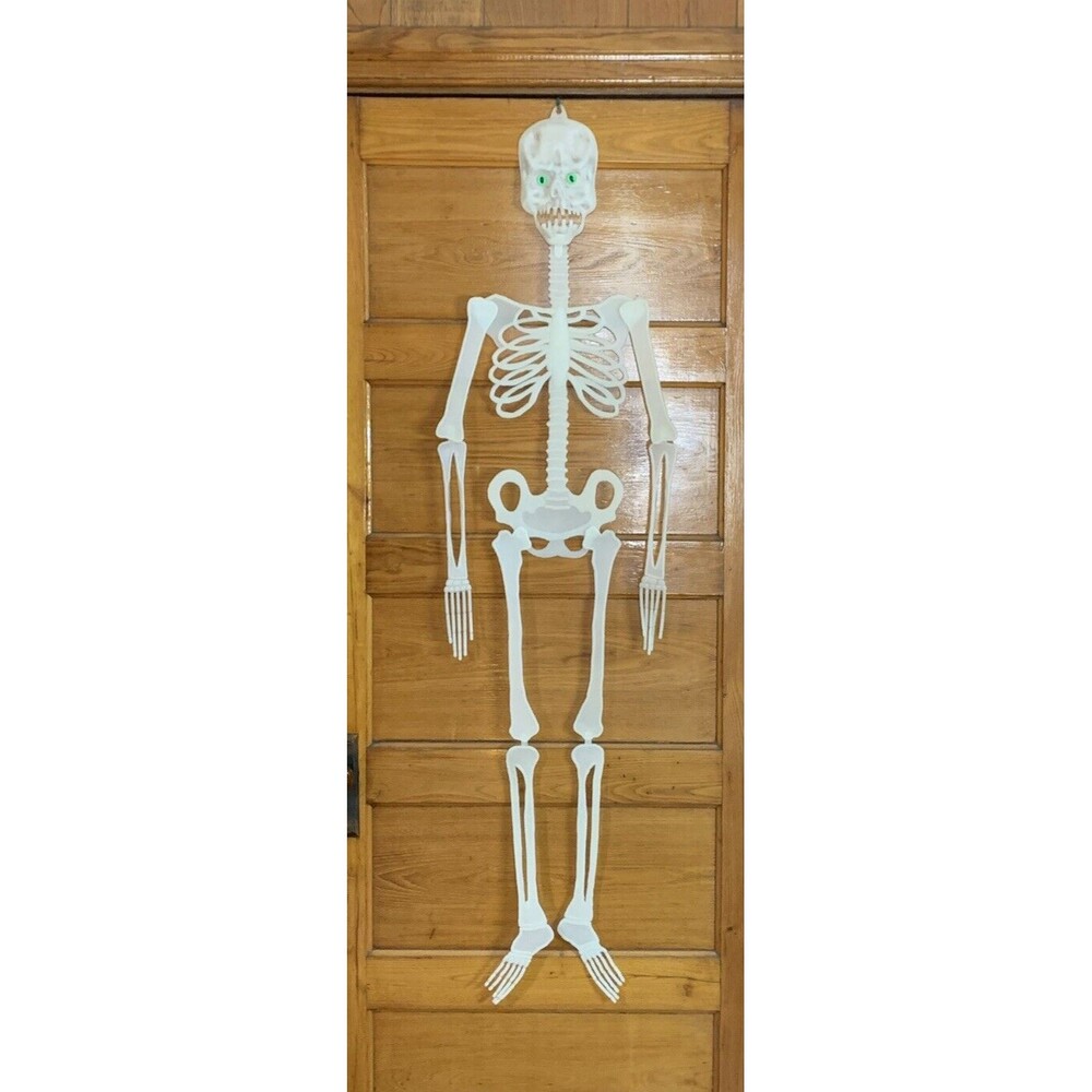 Vintage Glow in the Dark Posable Flat Plastic Skeleton Halloween Tall 60”